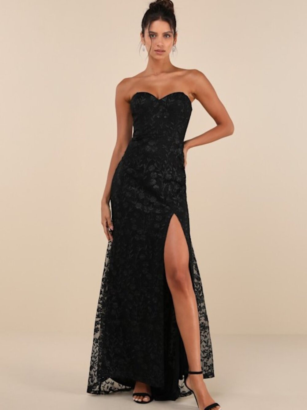 Lulus Romantic Beauty Black Floral Embroidered Strapless Maxi Dress - Size S